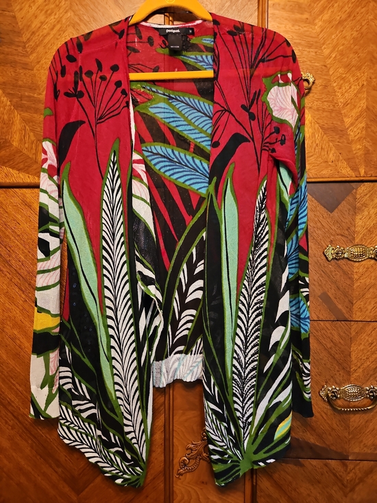 Desigual Sweaters - Desigual Red Botanical Size Medium Open-Front Cardigan